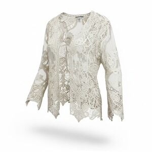 Mirror Image Cream Crochet Lace Open Front Cardigan Boho Mesh Floral S/M